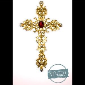 Vintage Pendant Avon Cross Gold & Red